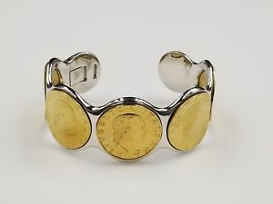 【送料無料】ブレスレット アクセサリ— リラqvc bronzoイタリア14kカフス sm medlgブレスレットqvc bronzo italia 14k gold over authentic lire coin cuff sm med or lg bracelet|hokushin