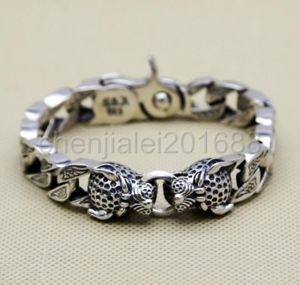 【送料無料】ブレスレット　アクセサリ&mdash;　925レオパルドmensパンクリンクブレスレット925 sterling silver leopard head mens biker punk curb link bracelet｜hokushin