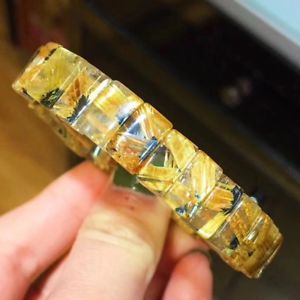 【送料無料】ブレスレット　アクセサリ―　ルチルチタンクリスタルビーズブレスレット listing202g natural gold rutilated quartz titanium crystal rectangular beads bracelet