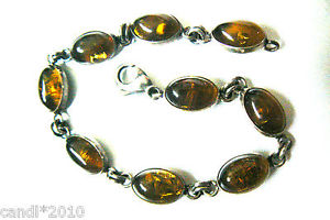 【送料無料】ブレスレット　アクセサリ&mdash;　オレンジスターリングシルバーリンクブレスレットvtg honey color amber stone sterling silver 925 725l link bracelet｜hokushin