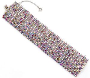 【送料無料】ブレスレット　アクセサリ&mdash;　オーロリスタルラインストーンシルバーブレスレットred iridescent aurora borealis crystal rhinestone silver vtg statement bracelet｜hokushin