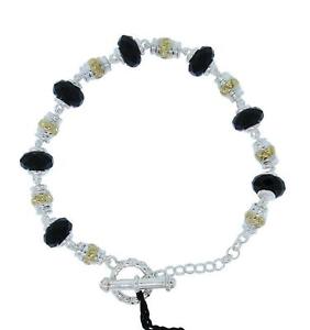 【送料無料】ブレスレット　アクセサリ―　ロレンツォスターリングシルバーオニキスビーズバーブレスレットlorenzo lzb091nx womens sterling silver 18k onyx bead tbar bracelet