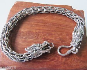 【送料無料】ブレスレット アクセサリ— クラシックシルバーブレスレットドラゴンヘッドチェーンリンク classic s925 silver bracelet unique chain link with bless dragon head 77l|hokushin