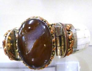 【送料無料】ブレスレット アクセサリ— マロンブレスレットmarron agate druse, cuivre, cuivre, maillechort water buffalo os bracelet rigide|hokushin