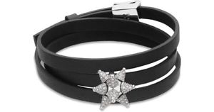 【送料無料】ブレスレット　アクセサリ―　スワロフスキーブレスレットアトリエタグレザーswarovski bracelet atelier kalix leather wraparound with tags 55 cm