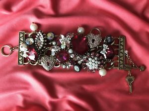 【送料無料】ブレスレット　アクセサリ&mdash;　ジョンソンフクシアピンクパールクリスタルブレスレットbetsey johnson fabulous fuchsia huge pink jeweled pearl crystal ab bracelet rare｜hokushin 29,235円