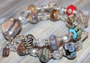 【送料無料】ブレスレット　アクセサリ&mdash;　2ブレスレットlampworkスターリングj09two strand bracelet artisan lampwork sterling silver box clasp j09｜hokushin