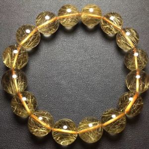 【送料無料】ブレスレット アクセサリ— ゴールドチタンルチルラウンドビーズブレスレットnatural gold titanium rutilated quartz crystal round beads bracelet 132mm aaa|hokushin