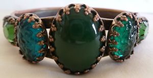 【送料無料】ブレスレット　アクセサリ―　ビンテージフランスブレスレットメガネセットvintage zoe coste france copper bracelet set with stone glasses