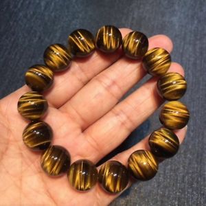 【送料無料】ブレスレット アクセサリ― イエローゴールドタイガーアイラウンドビーズゴムブレスレットnatural yellow gold tigers eye gemstone round beads elastic bracelet 14mm aaaa