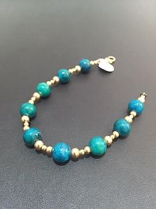 【送料無料】ブレスレット アクセサリ— エイラットストーンラウンドビーズゴールドブレスレットイスラエルnatural blue green eilat stone round beaded gold filled bracelet israel handwork|hokushin