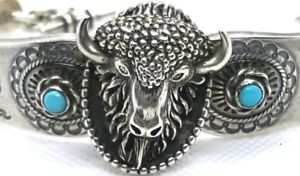 【送料無料】ブレスレット　アクセサリ―　スターリングシルバーターコイズバッファローヘッドブレスレットa very nice sterling silver and turquoise buffalo head toggle bracelet