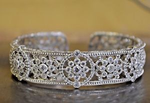 【送料無料】ブレスレット　アクセサリ―　ジュディススターリングシルバーカフブレスレット*judith ripka sterling silver flower filigree cz cuff bracelet authentic