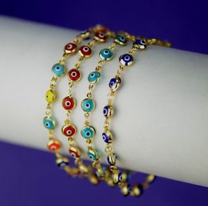 【送料無料】ブレスレット　アクセサリ―　イエローゴールドブレスレット14k yellow gold evil eye bracelet