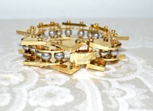 【送料無料】ブレスレット　アクセサリ―　ドルレレゴールドスパイクブレスレットグレーパールnwt 280 lele sadoughi angular gold spike bracelet grey pearl