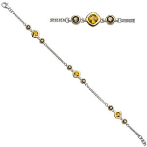 【貨物輸送無料】腕輪 佩び物― ブレスレットイエローシトリンブラウンスモーキークォーツシルバーメッキbracelet yellow citrine amp; brown smokey quartz 925 silver bicolour gold plated