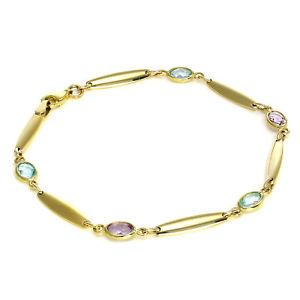 【送料無料】ブレスレット　アクセサリ&mdash;　ゴールドバーブレスレットインチレディースアメジストアクア9ct gold bar amp; oval cz crystal bracelet 7 inches ladies amethyst aqua｜hokushin