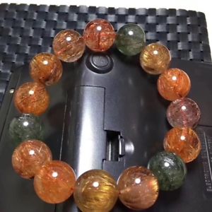 【貨物輸送無料】腕輪 付属品― ルチルround腕輪15粍 aaanatural colorful rutilated quartz crystal round beads bracelet 15粍 aaa ブレスレット-男女兼用アクセサリー-ジュエリー・アクセサリー