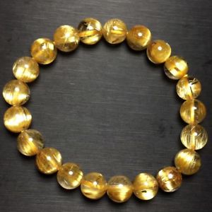 【送料無料】ブレスレット　アクセサリ―　ルチルラウンドビーズブレスレットnatural gold rutilated quartz crystal round beads bracelet 9mm aaaa