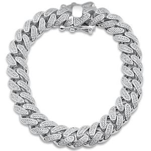 【送料無料】ブレスレット　アクセサリ―　メンズヒップホップファッションマイクロリンクスターリングシルバーブレスレットmens hip hop fashion micro pave curb link 925 sterling silver bracelet