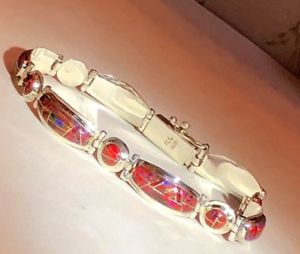 【送料無料】ブレスレット　アクセサリ&mdash;　ブラックオパールリンクブレスレット6スターリング925｜hokushin