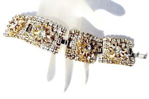 【送料無料】ブレスレット　アクセサリ―　iris ggoldtoneオーストリアパネルブレスレット ooakiris g huge chunky goldtone clear austrian crystal runway panel bracelet ooak