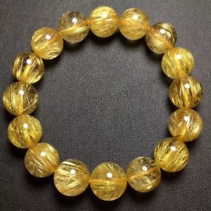 【送料無料】ブレスレット　アクセサリ&mdash;　ゴールドチタンルチルラウンドビーズブレスレットnatural gold titanium rutilated quartz crystal round beads bracelet 13mm aaaa｜hokushin
