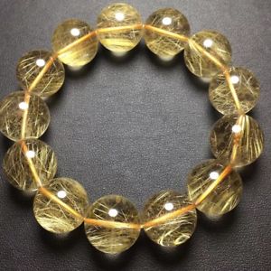 【送料無料】ブレスレット　アクセサリ―　ゴールドチタンルチルラウンドビーズブレスレットnatural gold titanium rutilated quartz crystal round beads bracelet 17mm aaa
