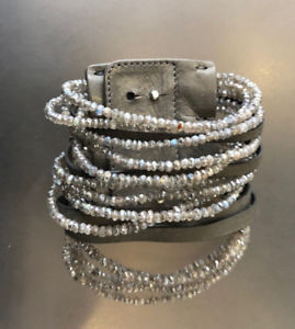【送料無料】ブレスレット　アクセサリ―　brunello cucinelliブレスレットカフスbrunello cucinelli bracelet leather and silver grey beads with cuff elegant