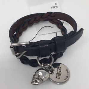 【送料無料】ブレスレット アクセサリ— alexander mcqueenレザーラップブレスレットbrand alexander mcqueen woven leather and silvertone wrap bracelet|hokushin