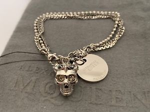 【貨物輸送無料】腕輪 佩び物― nibアレグザンダーマックイーン3dlogoチェーン店腕輪nib alexander mcqueen 3d princess skull logo charm silver tone chain bracelet
