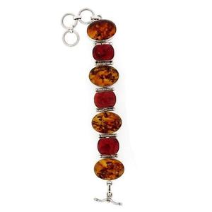 【貨物輸送無料】腕輪 佩び物― ブレスレットスターリングシルバーlarge brown amber and red coral bracelet sterling silver 925 statement jewelry