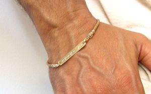 【貨物輸送無料】腕輪 佩び物― ソリッドゴールドブレスレット14 k solid gold leather id bracelet kabbalah ani le dodi i am beloved artisan