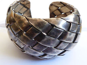 【貨物輸送無料】腕輪 佩び物― ドームデザインスターリングシルバーカフブレスレットvtg weave domed design sterling silver 925 cuff bracelet