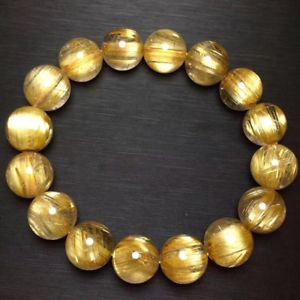 【貨物輸送無料】腕輪 付属物― ルチルビーズブレスレットnatural gold rutilated quartz crystal cat eye beads bracelet 132粍 aaaa