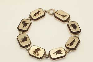 【送料無料】ブレスレット　アクセサリ―　ビンテージビクターマイヤーシルバーパネルブレスレットrare vintage victor mayer 935 silver amp; wood animal panels bracelet