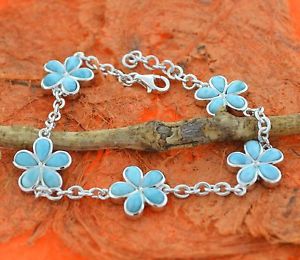 【貨物輸送無料】腕輪 佩び物― larimarブレスレットスターリングハワイplumeriaチェーン店繋がりlarimar flower braceletsterling silverhawaiian,plumeria,chain,link,birthday
