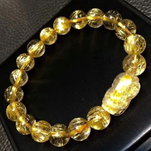【貨物輸送無料】腕輪 付属物― ゴールドルチルビードブレスレット listingnatural gold rutilated quartz crystal pi xiu bead wealth bracelet 20x12粍 aaaaa