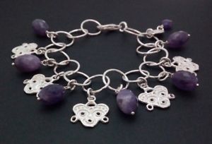 【貨物輸送無料】腕輪 付属品― アメジストペンダントシルバー925womens腕輪b126womens bracelet インチ silver 925 with amethysts and pendants handmade b126 男女兼用アクセサリー-ジュエリー・アクセサリー-ブレスレット