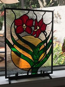 【貨物輸送無料】腕輪 付属物― ランサンステンドガラスパネルorchid sun stained glass panel handmade