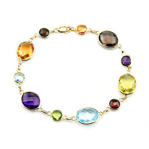 【貨物輸送無料】腕輪 付属物― イエローゴールドブレスレットラウンドインチ14k yellow gold bracelet with oval amp; round multicolor gemstones 75 inches