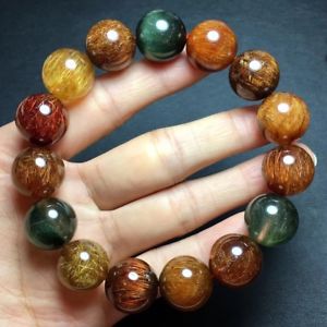 【貨物輸送無料】腕輪 付属物― チタンルチルラウンドビーズブレスレットnatural colorf titanium rutilated quartz crystal round beads bracelet156粍 aaaa