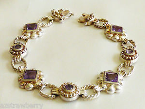 【貨物輸送無料】腕輪 付属品― スターリング925アメジスト7重量ポンド繋がりhand crafted sterling silver 925 amethyst stones link bracelet 7l 男女兼用アクセサリー-ブレスレット