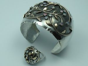 【貨物輸送無料】腕輪 付属物― リングゴールドシルバーオパールブレスレットrohrbacher hand made opal bracelet with ring 333 gold and 800 silver
