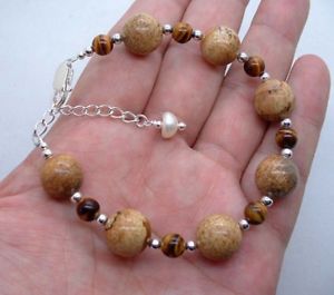 【送料無料】ブレスレット　アクセサリ―　ジャスパーwブラウンスターリングブレスレットa1015bold autumn jasper w brown tiger eye sterling silver bracelet a1015