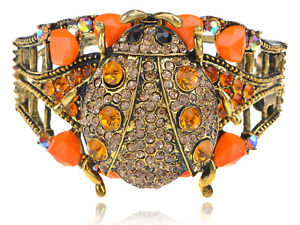 【送料無料】ブレスレット　アクセサリ―　alimarketヴィンテージトパーズラインストーンオレンジテントウムシカフスalimarket vintage topaz crystal rhinestone orange bead ladybug bracelet cuff