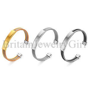 【送料無料】ブレスレット　アクセサリ―　freeメンステンレスidタグケーブルワイヤーカフスブレスレットfree engraving stainless steel id tag cable wire cuff bracelet for men women