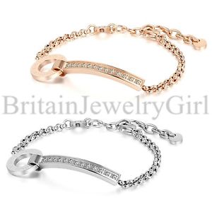 【送料無料】ブレスレット　アクセサリ―　リングステンレススチールチェーンカフブレスレットforever love ring charm womens shiny cz stainless steel chain cuff bracelet