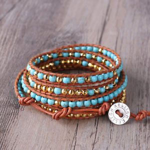 【送料無料】ブレスレット　アクセサリ―　ボヘミア5ブレスレットブレスレッツbohemian leather chain 5 wrap synthetic stone beaded bracelet handmade bracelets