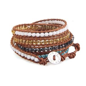 【送料無料】ブレスレット　アクセサリ―　チェーンボヘミアストーン5ブレスレットjewelry leather chain bohemian synthetic stone crystal beads 5 wrap bracelet